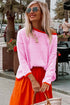 Contrast Trimmed Striped Drop Shoulder Sweater